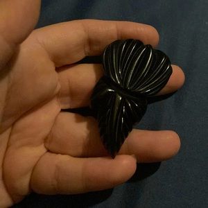 Vintage Black Antique Estate Carved Bakelite Dress Clip